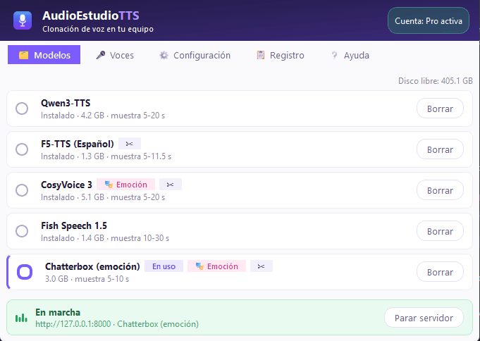 Finestra dell'app desktop Audio Estudio TTS